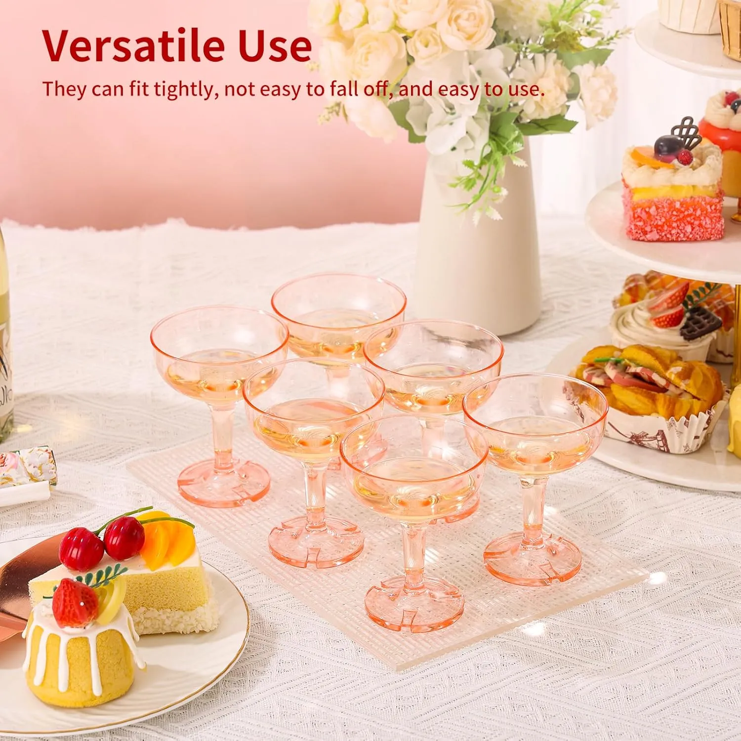 ZOMUIA 50 Pack Acrylic Champagne Coupe Glasses Plastic Champagne Tower for Party Wedding Martini Cocktail Glasses Reusable Cocktail Cups for Wedding Birthday Party Anniversary, 5oz (Pink)