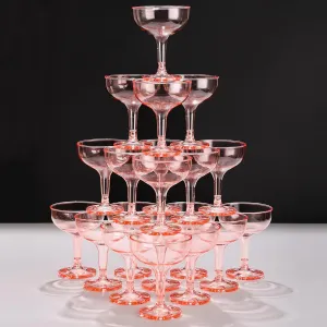 ZOMUIA 50 Pack Acrylic Champagne Coupe Glasses Plastic Champagne Tower for Party Wedding Martini Cocktail Glasses Reusable Cocktail Cups for Wedding Birthday Party Anniversary, 5oz (Pink)