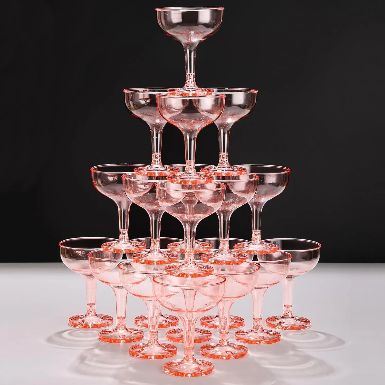 ZOMUIA 50 Pack Acrylic Champagne Coupe Glasses Plastic Champagne Tower for Party Wedding Martini Cocktail Glasses Reusable Cocktail Cups for Wedding Birthday Party Anniversary, 5oz (Pink)