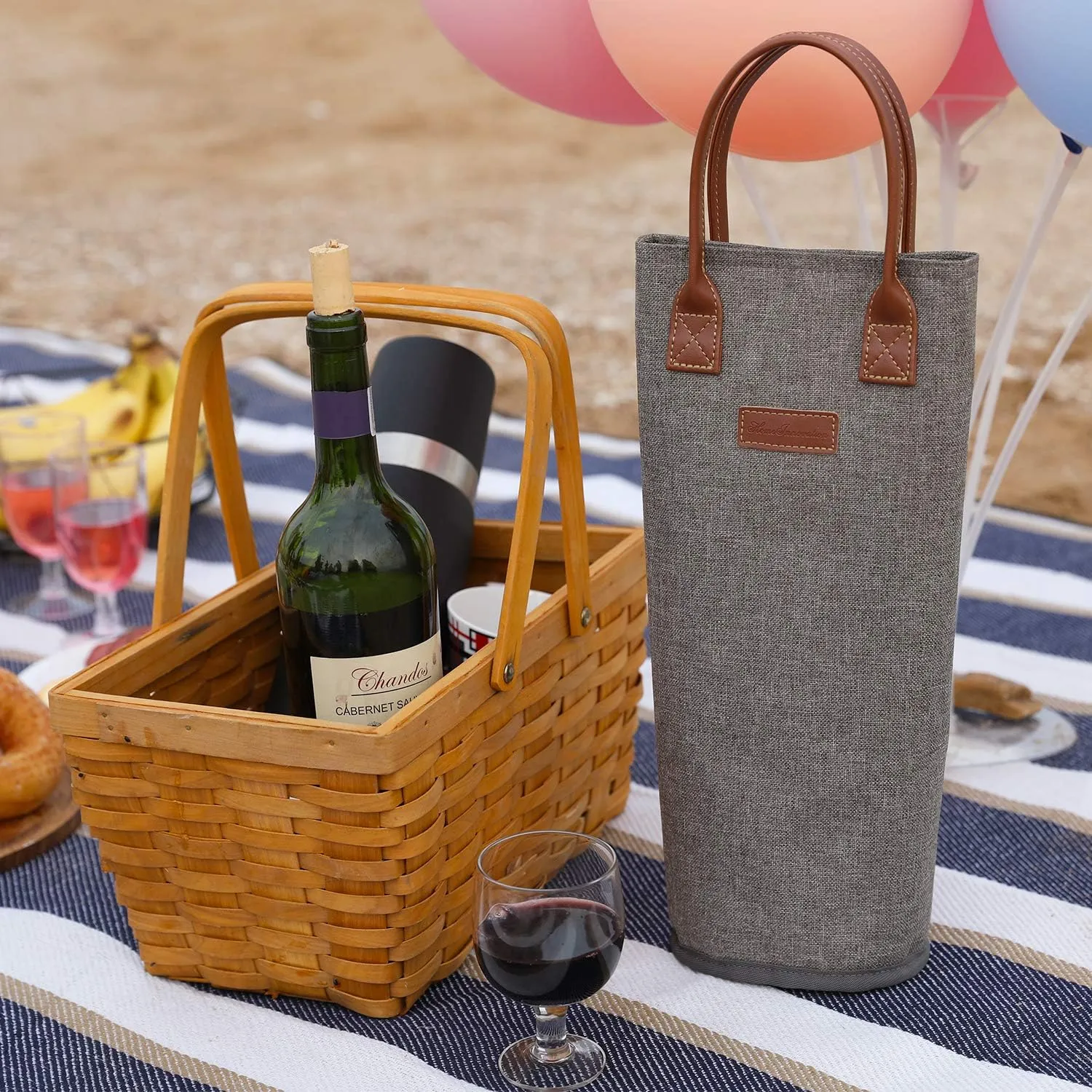 Zormy Single Bottle Insulated Wine Tote, Brushed Khaki Padded Cooler