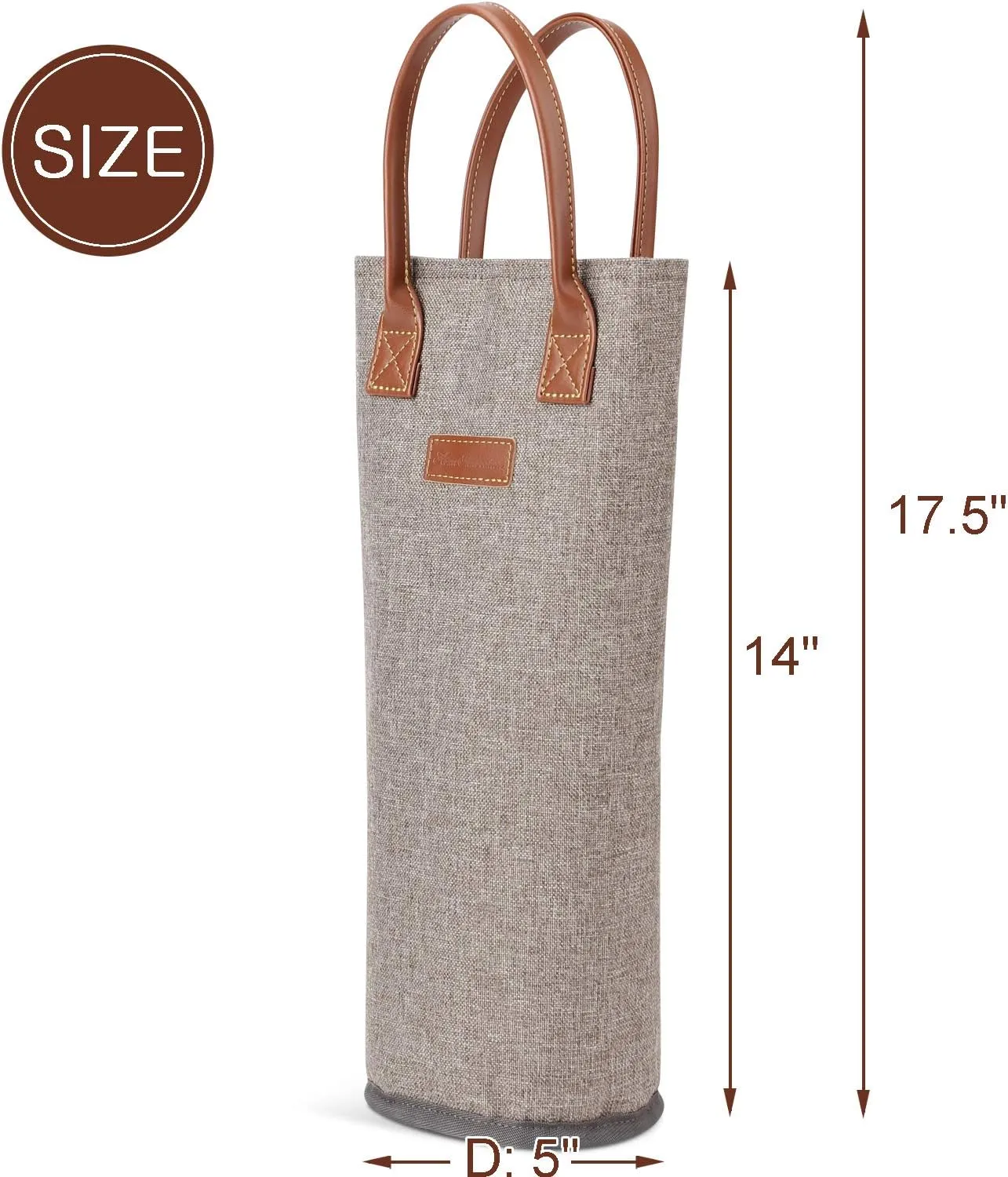 Zormy Single Bottle Insulated Wine Tote, Brushed Khaki Padded Cooler