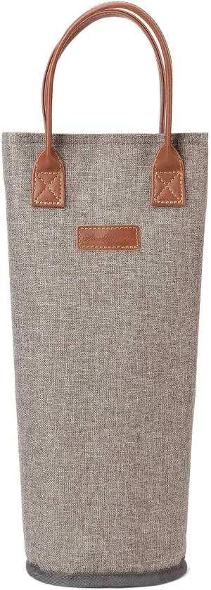 Zormy Single Bottle Insulated Wine Tote, Brushed Khaki Padded Cooler