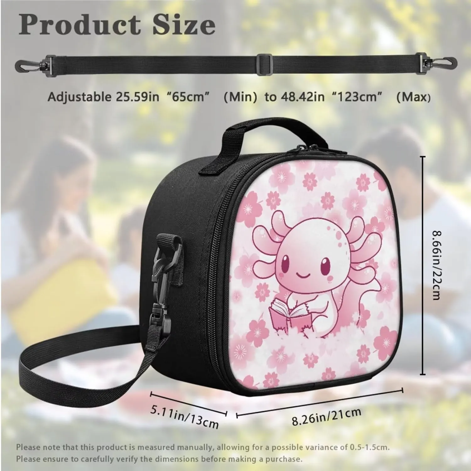 ZOUTAIRONG Cute Lunch Bag for Girls Girls with Shoulder Strap Tableware Carrying Bag for Straw Spoon Fork Chopsticks, Pink Axolotl Design