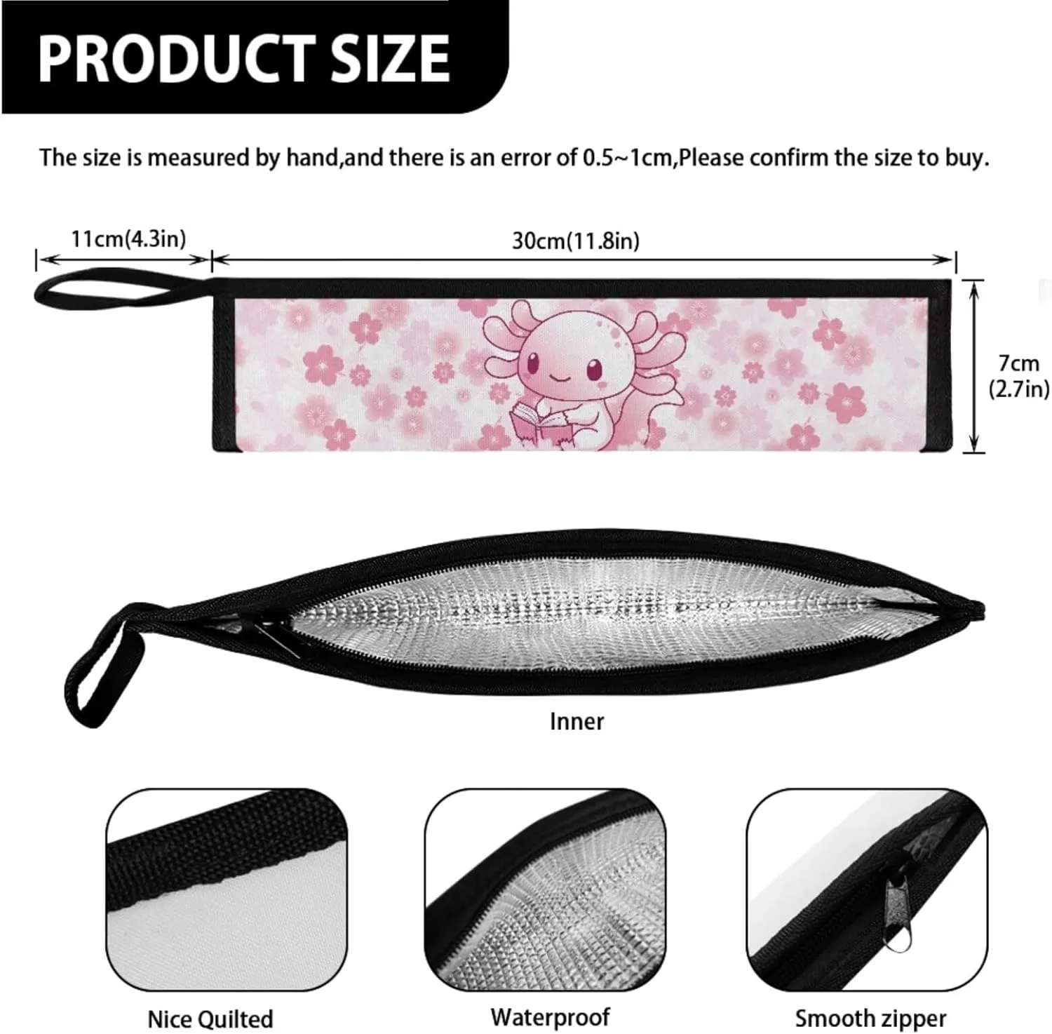 ZOUTAIRONG Cute Lunch Bag for Girls Girls with Shoulder Strap Tableware Carrying Bag for Straw Spoon Fork Chopsticks, Pink Axolotl Design